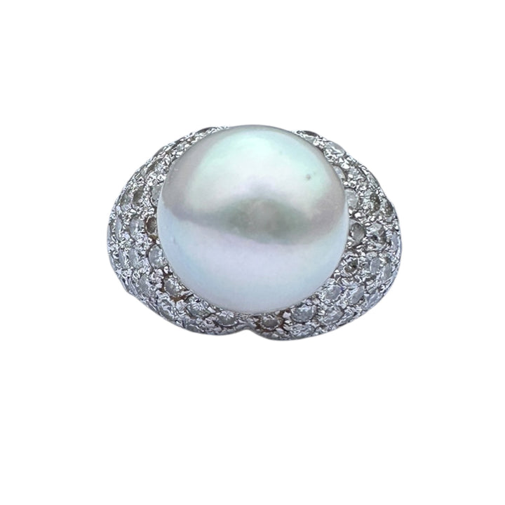 12 mm White South Sea Pearl & 1.80 CTW Pavé Diamond Cocktail Ring