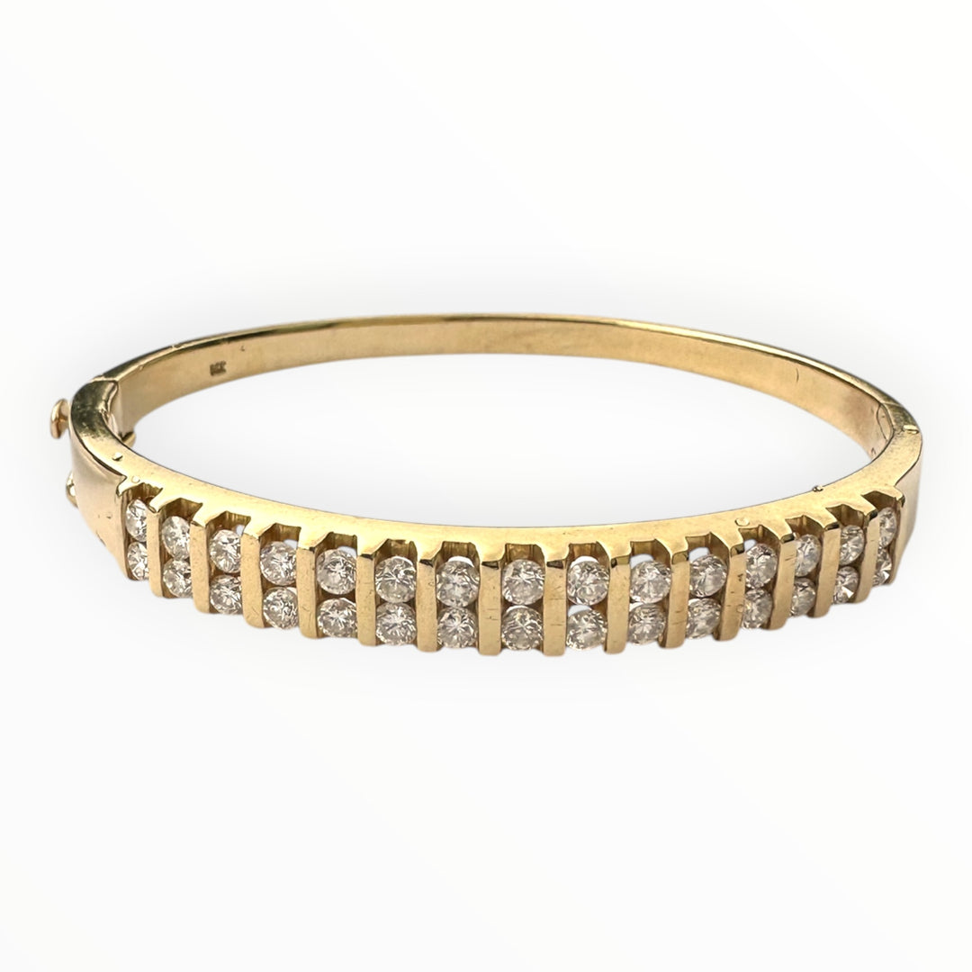 14 karat Gold Two-Row Round Brilliant Diamond Channel Bangle Bracelet, 3.00 Carats