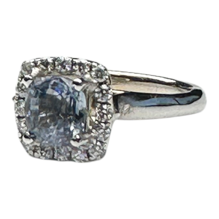 14 Karat 2.48ct Cushion Sapphire Natural-Unheated & Diamond Halo Ring