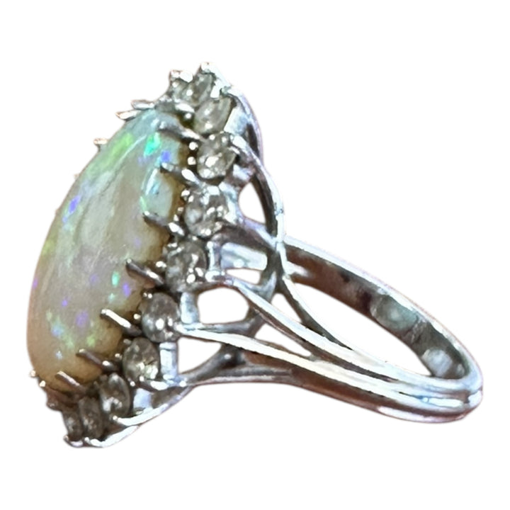 Fine 8.55ct Austrian Opal Natural Fire Opal And Diamond Large Ring ￼