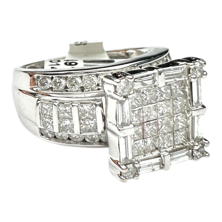 18 karat white gold, 3.50 carat diamond princess, invisible halo ring