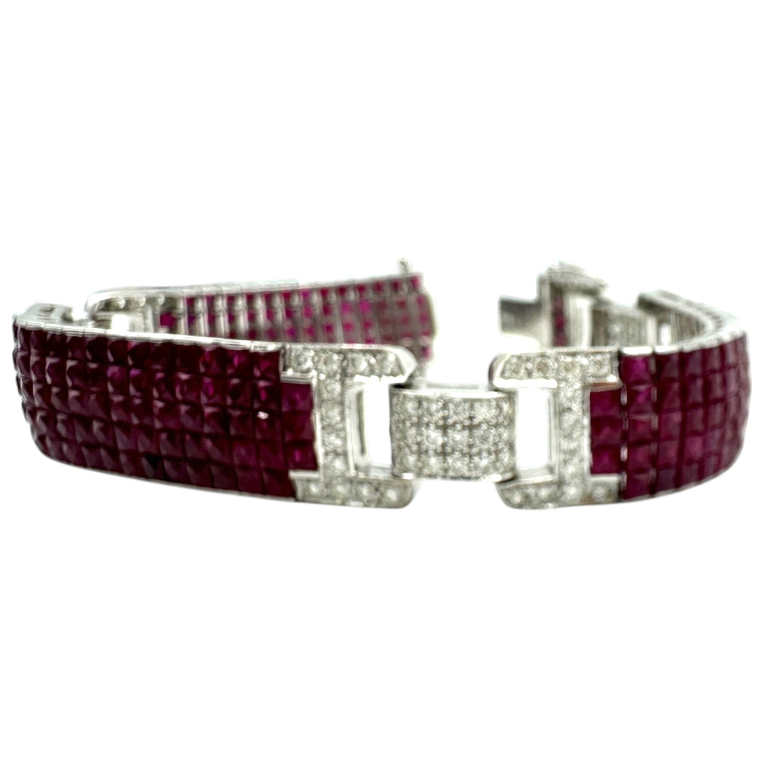 11 ct Invisible Diamond & Burma Ruby Bracelet 18 Karat
