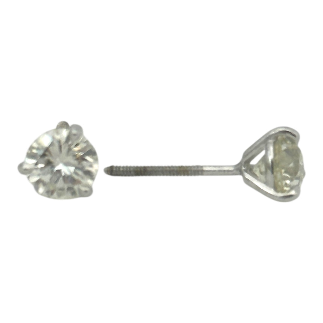14 karat white, 1.22 carat natural diamond screw-back stud martini earrings
