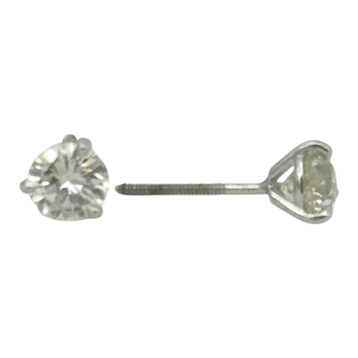 14 karat white, 1.22 carat natural diamond screw-back stud martini earrings
