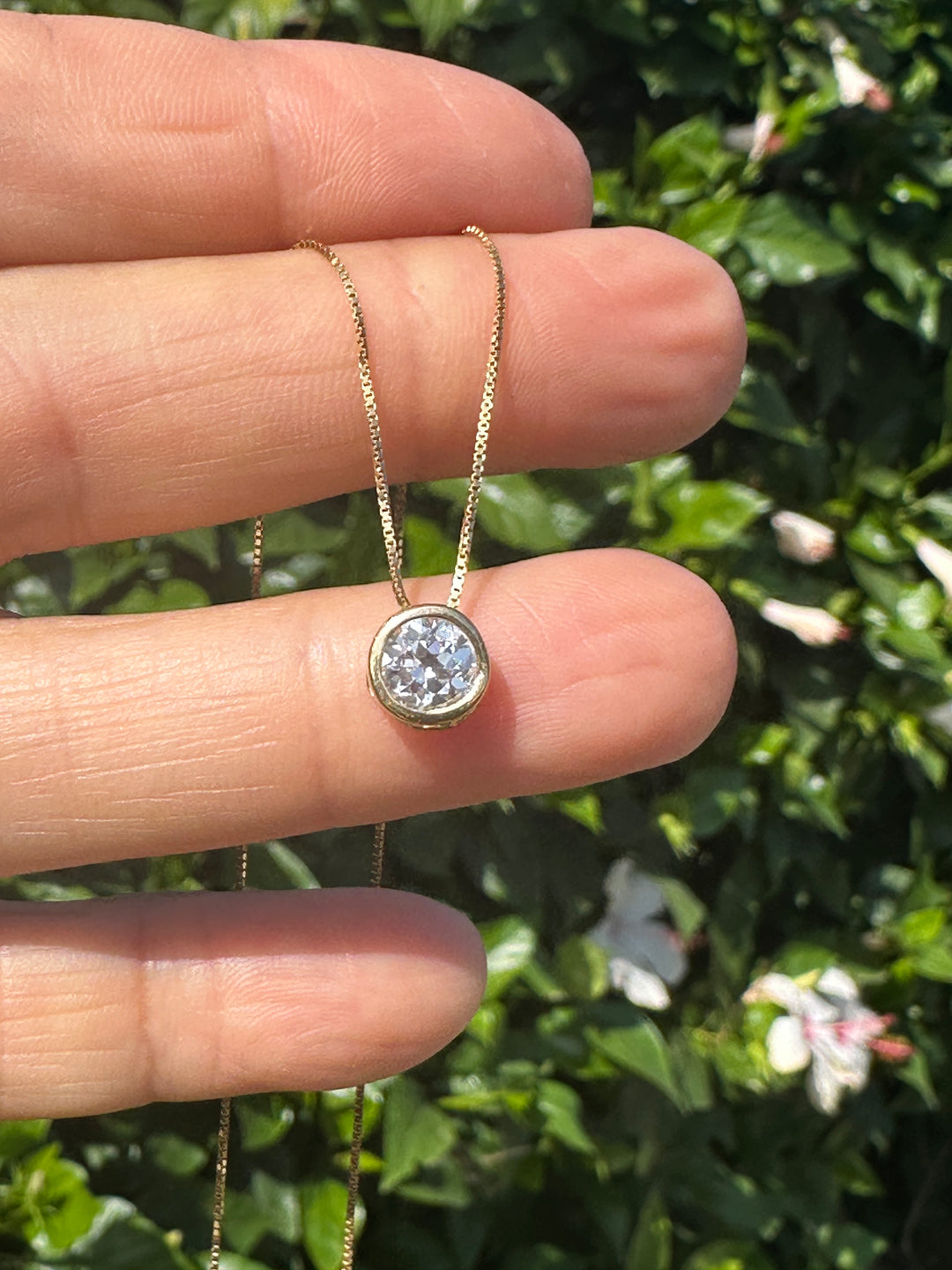 Brilliant .98 Carat Round Natural Diamond Pendant 14Kt Bezel Set SI1-H