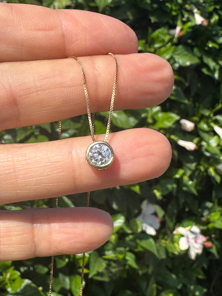 Brilliant .98 Carat Round Natural Diamond Pendant 14Kt Bezel Set SI1-H