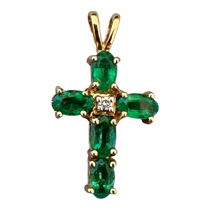 Modern 14K Gold 0.75 CT Emerald Cross Pendant with Diamond Accents (22 x 12 mm)