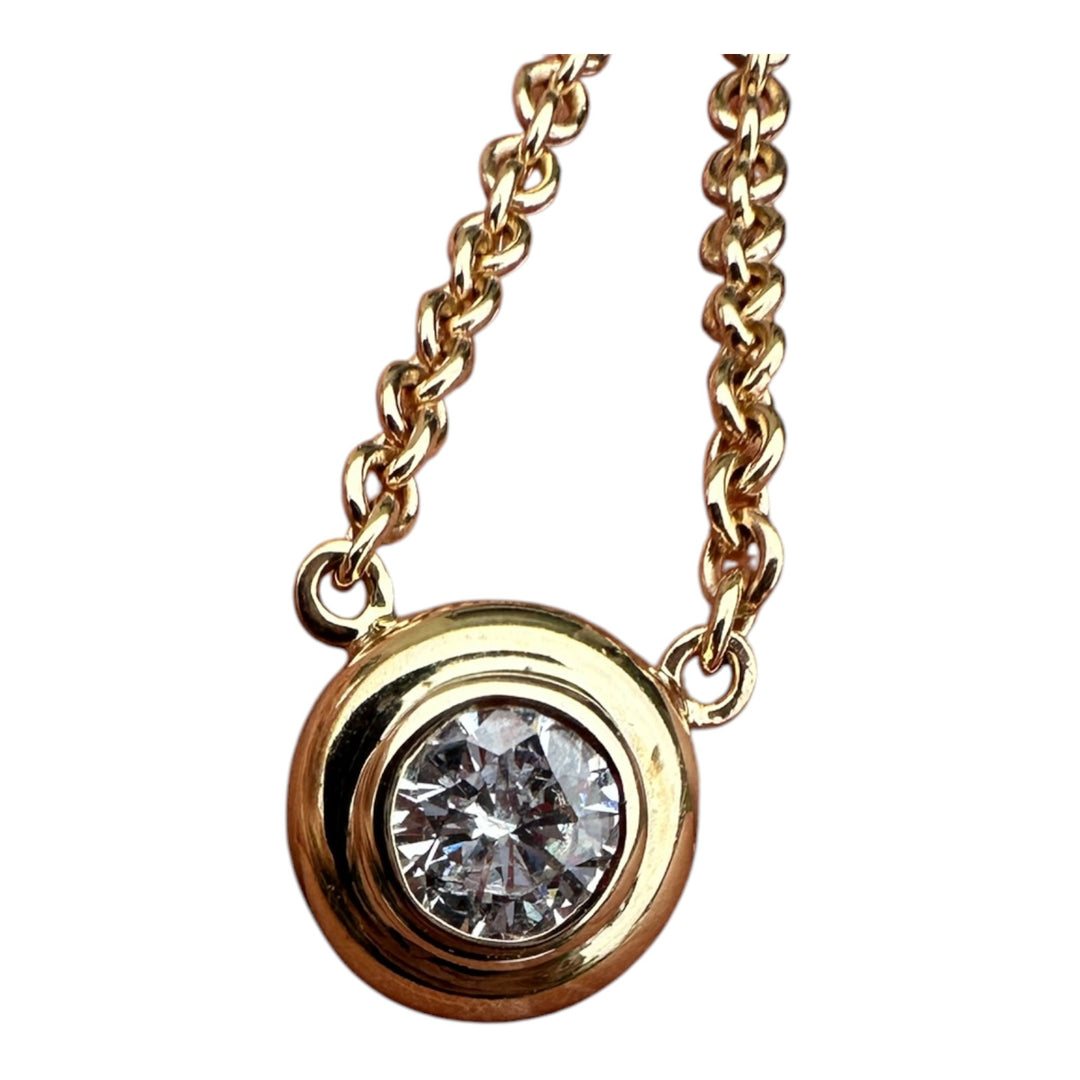 18Kt Yellow gold 1.00ct Round Brilliant Diamond Solitaire Bezel Pendant Necklace