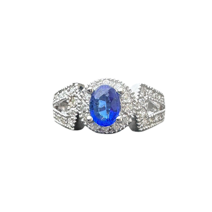 14kt White Gold Sapphire and Diamond Split Shank Ring 1.69ctw