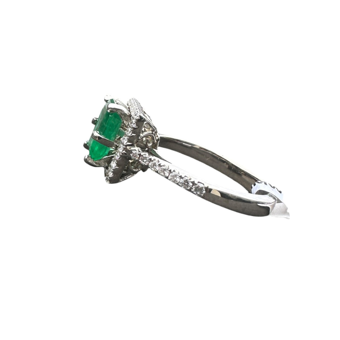 14kt Gold 2.48 Carat Colombian Emerald and Diamond Halo Ring
