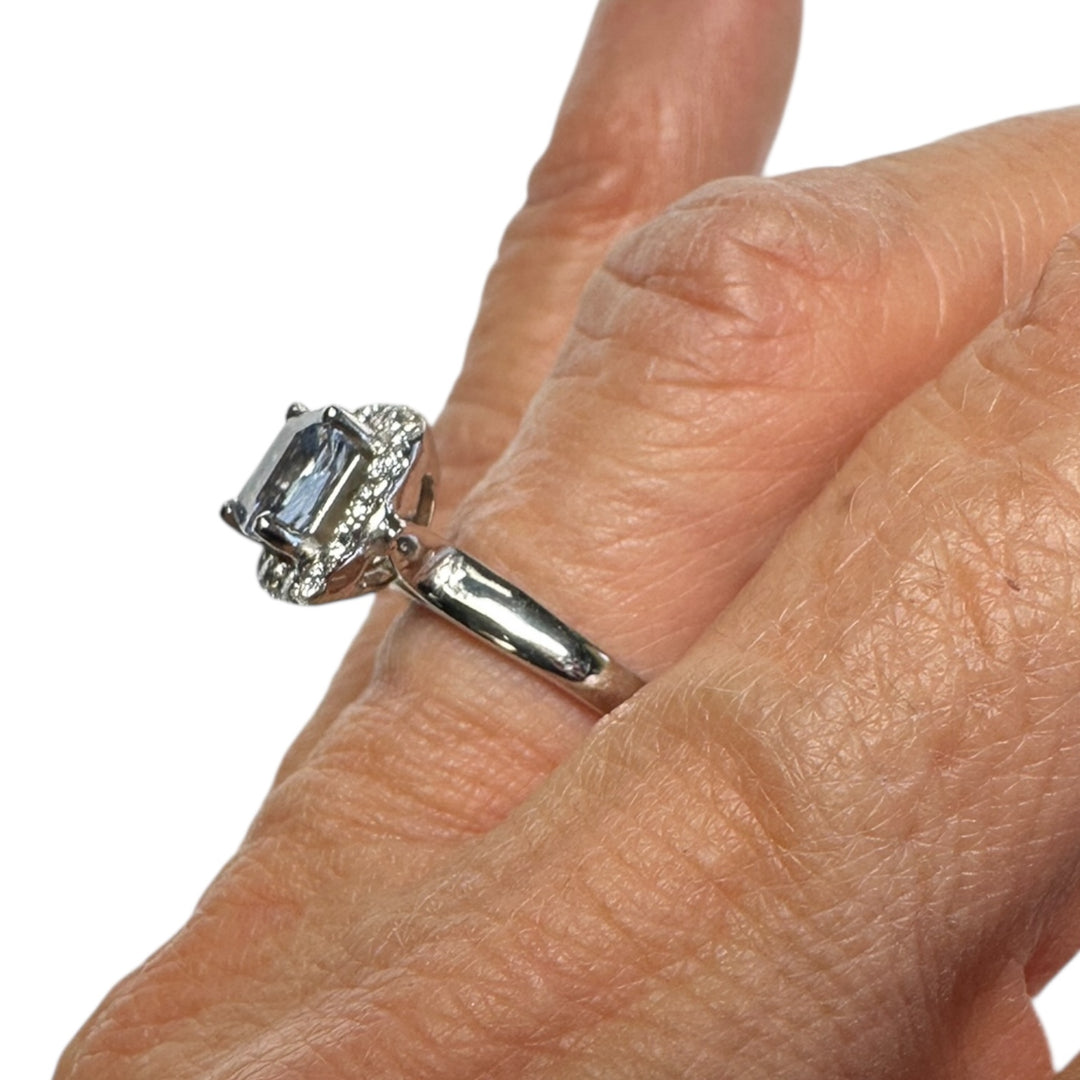 14 Karat 2.48ct Cushion Sapphire Natural-Unheated & Diamond Halo Ring