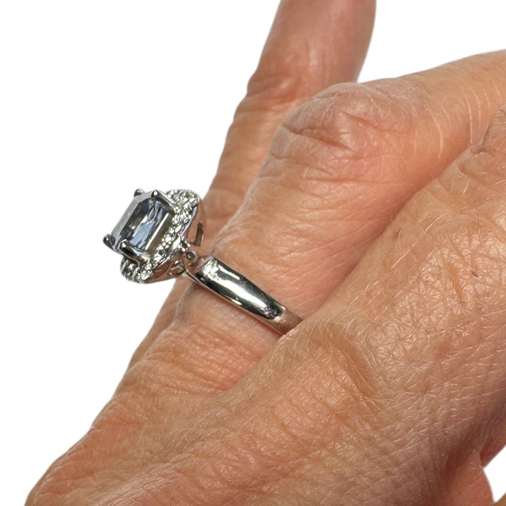 14 Karat 2.48ct Cushion Sapphire Natural-Unheated & Diamond Halo Ring