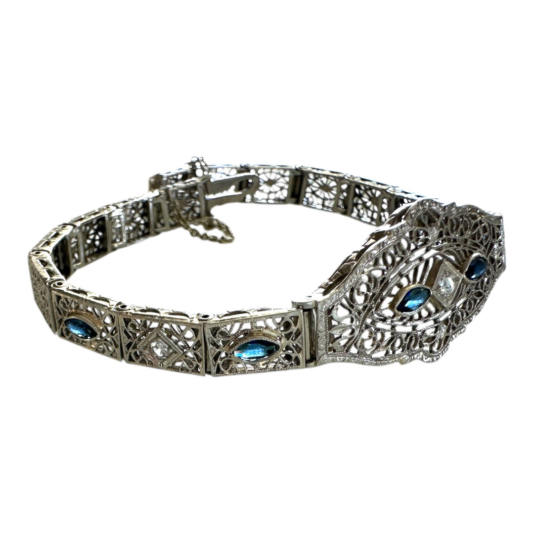 14 karat Victorian 1920s sapphire diamond bracelet