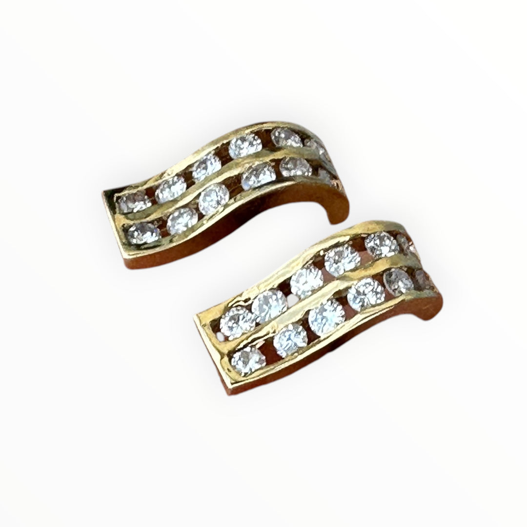 14K Yellow Gold Double-Row Channel-Set Diamond Wave J-Hoop Earrings 0.85 CTW