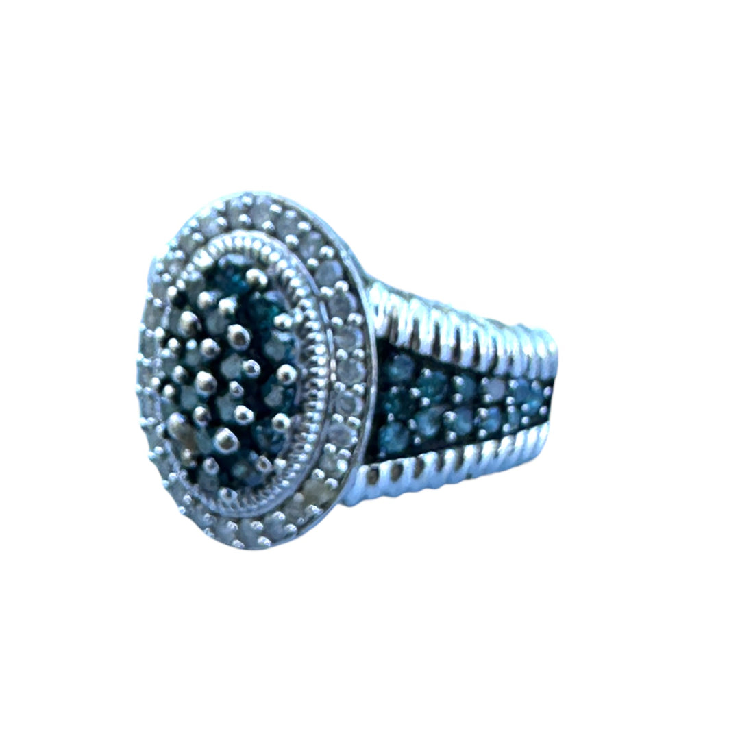 White Gold Blue and White Diamond Halo Statement 1.75ct Halo Ring