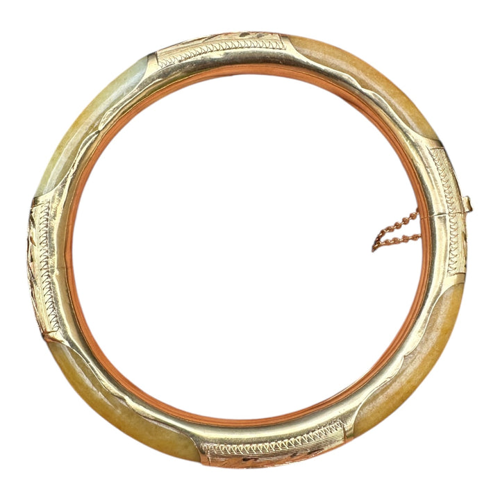 14 karat yellow gold butterscotch jadeite 7.40 mm bangle bracelet