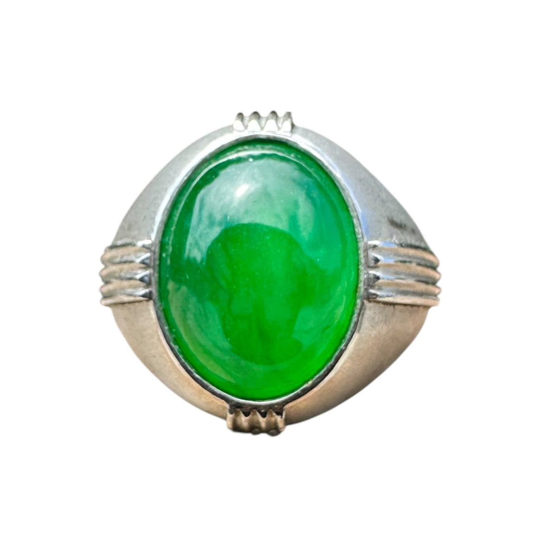 Art Deco, Translucent Vivid, Green 7.5 Carat Jadeite Platinum Ring