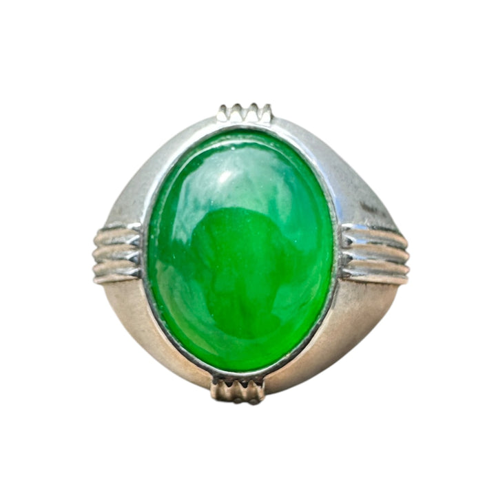 Art Deco, Translucent Vivid, Green 7.5 Carat Jadeite Platinum Ring