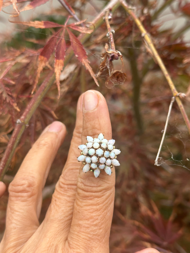 18 karat rose gold fire, opal cluster ring 24 mm