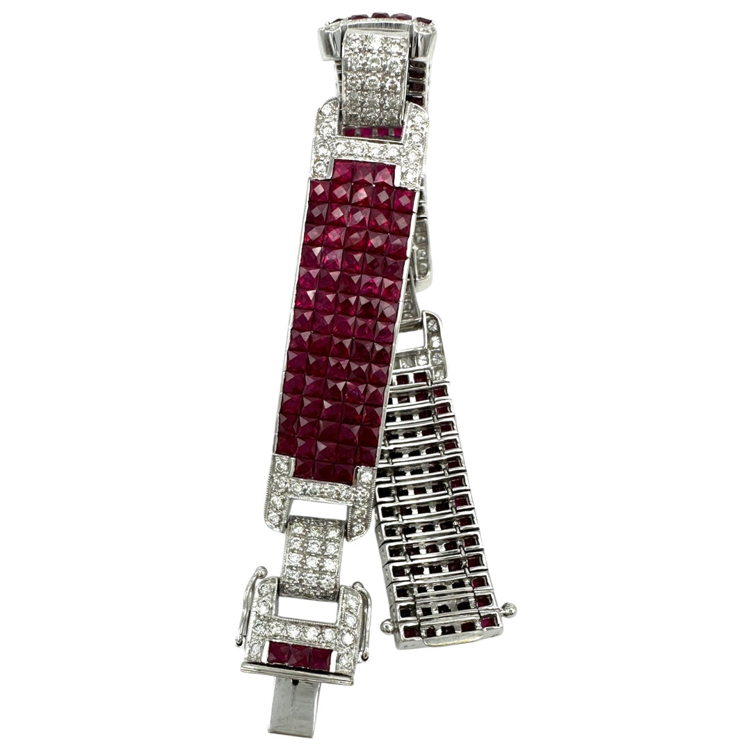 11 ct Invisible Diamond & Burma Ruby Bracelet 18 Karat