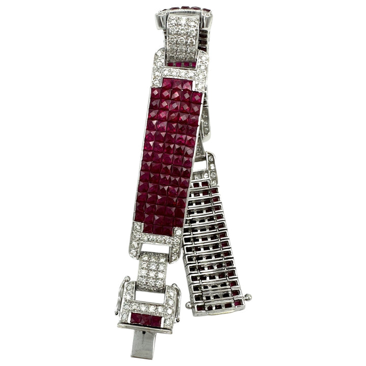 11 ct Invisible Diamond & Burma Ruby Bracelet 18 Karat