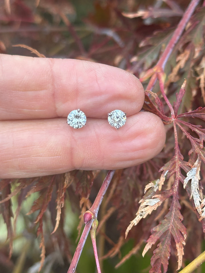 14 karat white, 1.22 carat natural diamond screw-back stud martini earrings