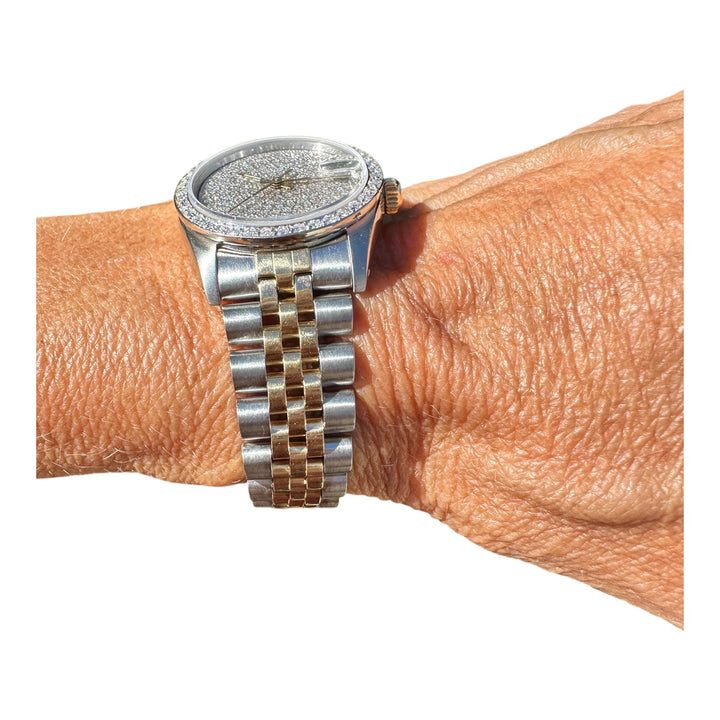 18 karat 2-Tone Rolex Datejust 31 mm Watch 4ctw Diamond Pave Dial and Bezel