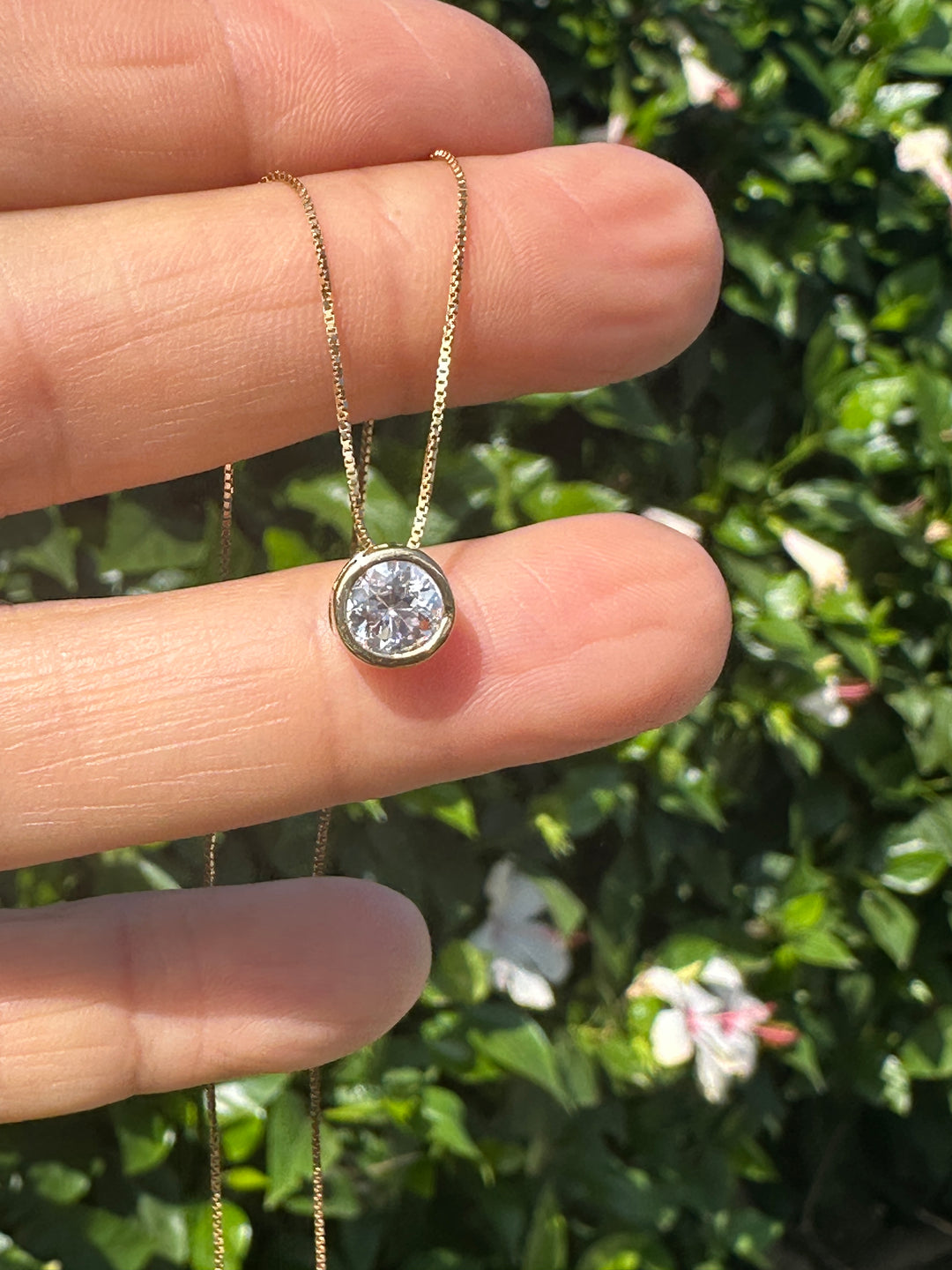 Brilliant .98 Carat Round Natural Diamond Pendant 14Kt Bezel Set SI1-H