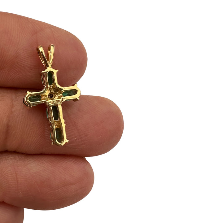 Modern 14K Gold 0.75 CT Emerald Cross Pendant with Diamond Accents (22 x 12 mm)