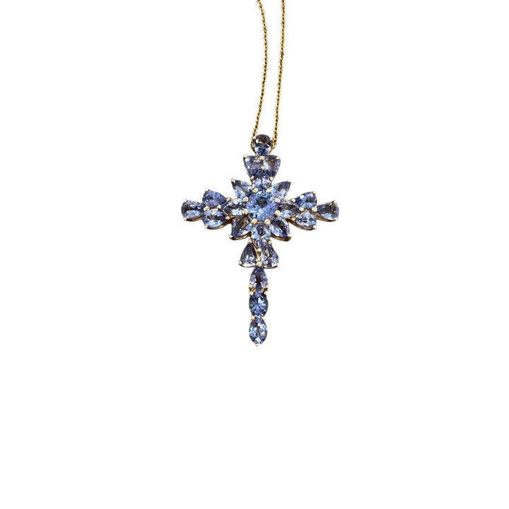 14 karat yellow gold, Tanzanite gemstone cross