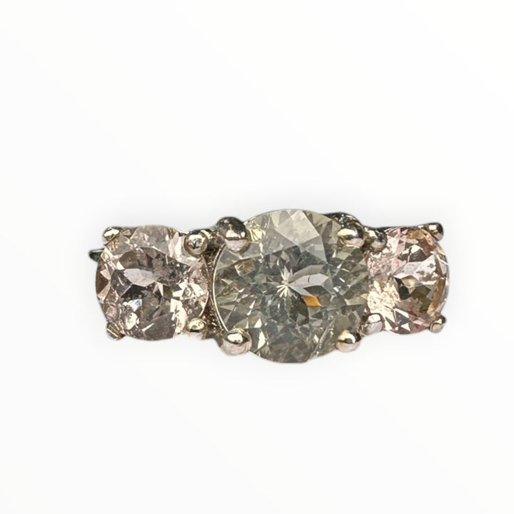 14kt Morganite and Prasiolite 3-stone Gemstone Ring 2.75 karat total weight ￼