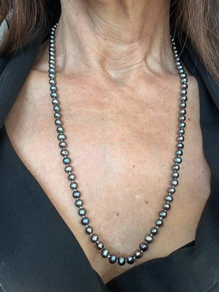 14kt 5.5mm Tahitian Cultured Pearls Blue/Purple 22” Strand Necklace