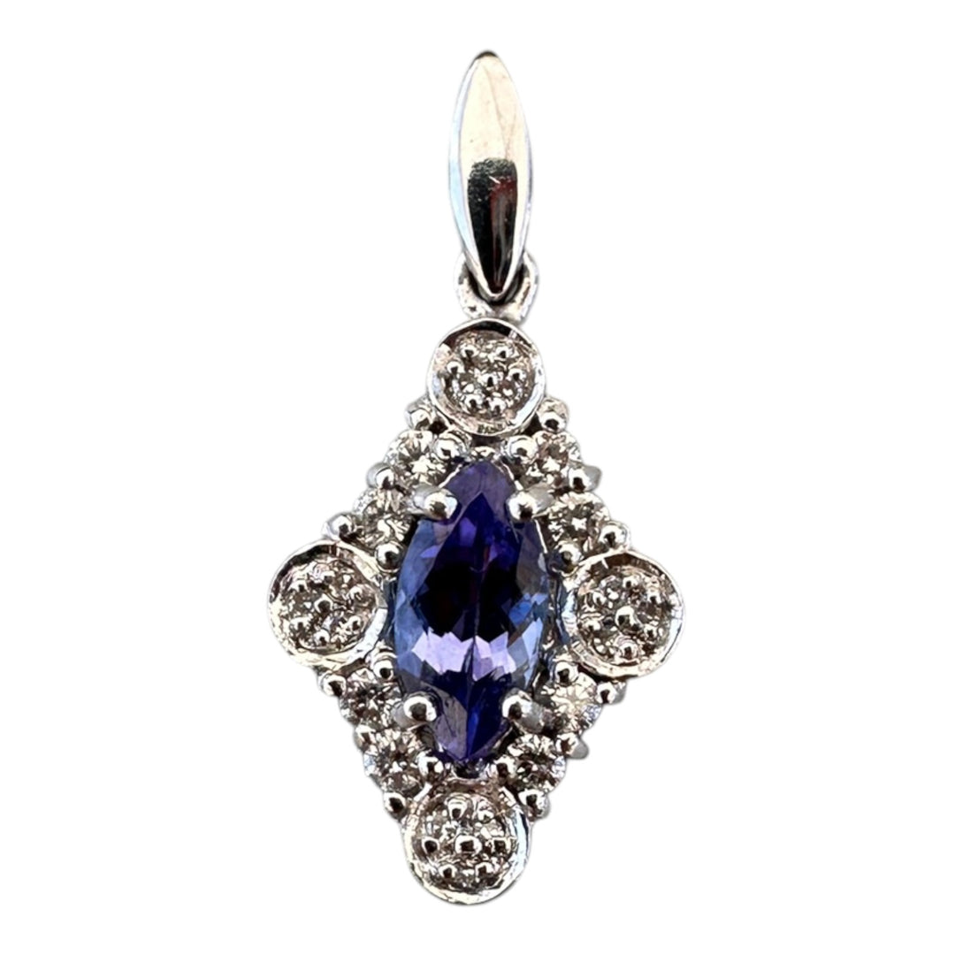 14kt Marquise Tanzanite and Diamond Cluster Pendant