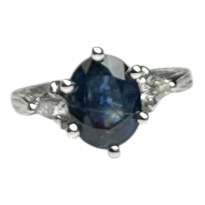 14 Karat 3-stone Oval 3.55 Carat Natural Sapphire and Diamond Ring