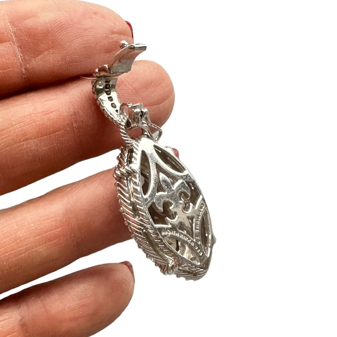 Sterling silver, smoky topaz, marquis shaped enhancer, pendant