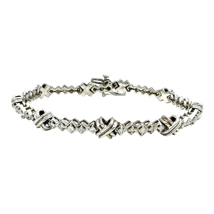 1.00 ct Diamond "X" White Gold Tennis Bracelet 14Kt