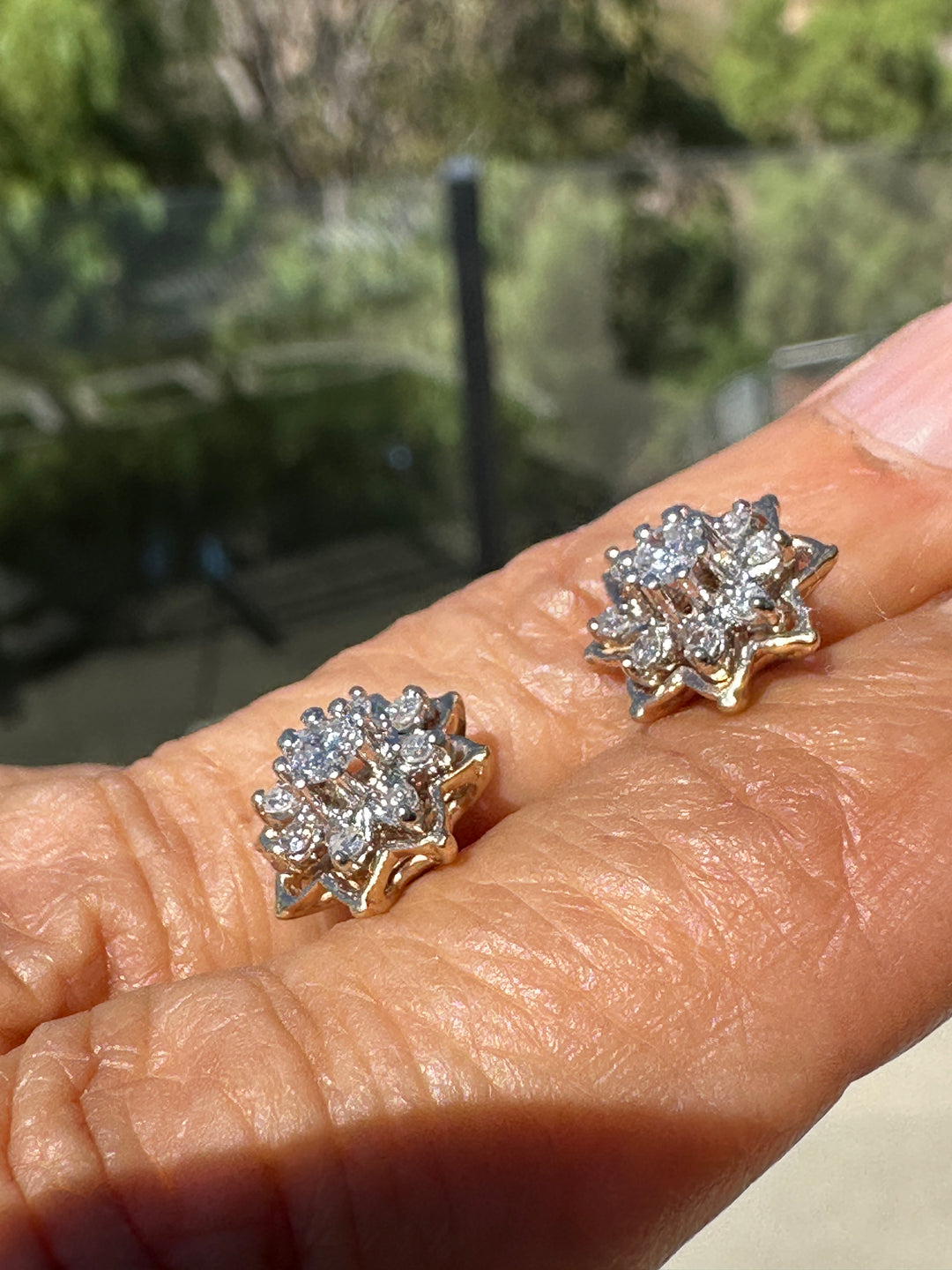 Vintage 14 Karat Two-Tone Gold Diamond Starburst Cluster Stud Earrings, 0.50 CTW