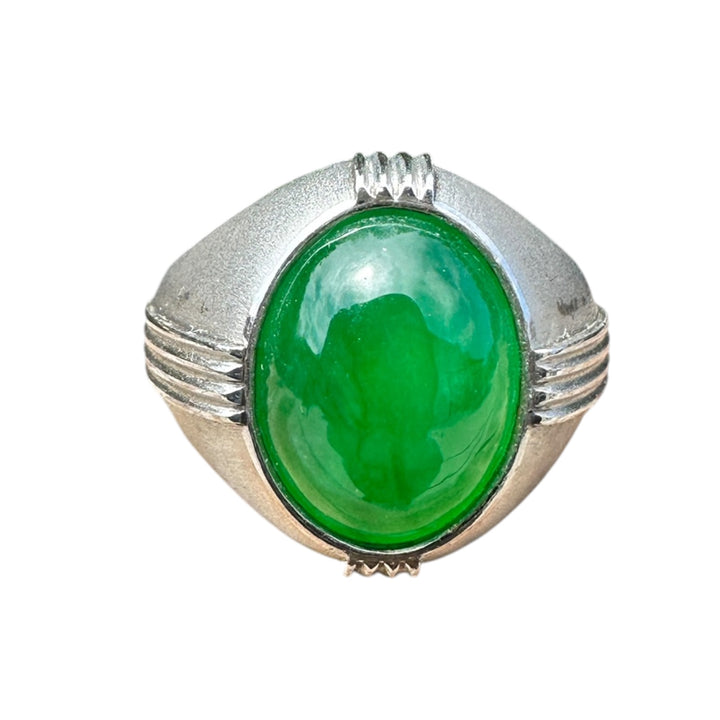 Art Deco, Translucent Vivid, Green 7.5 Carat Jadeite Platinum Ring