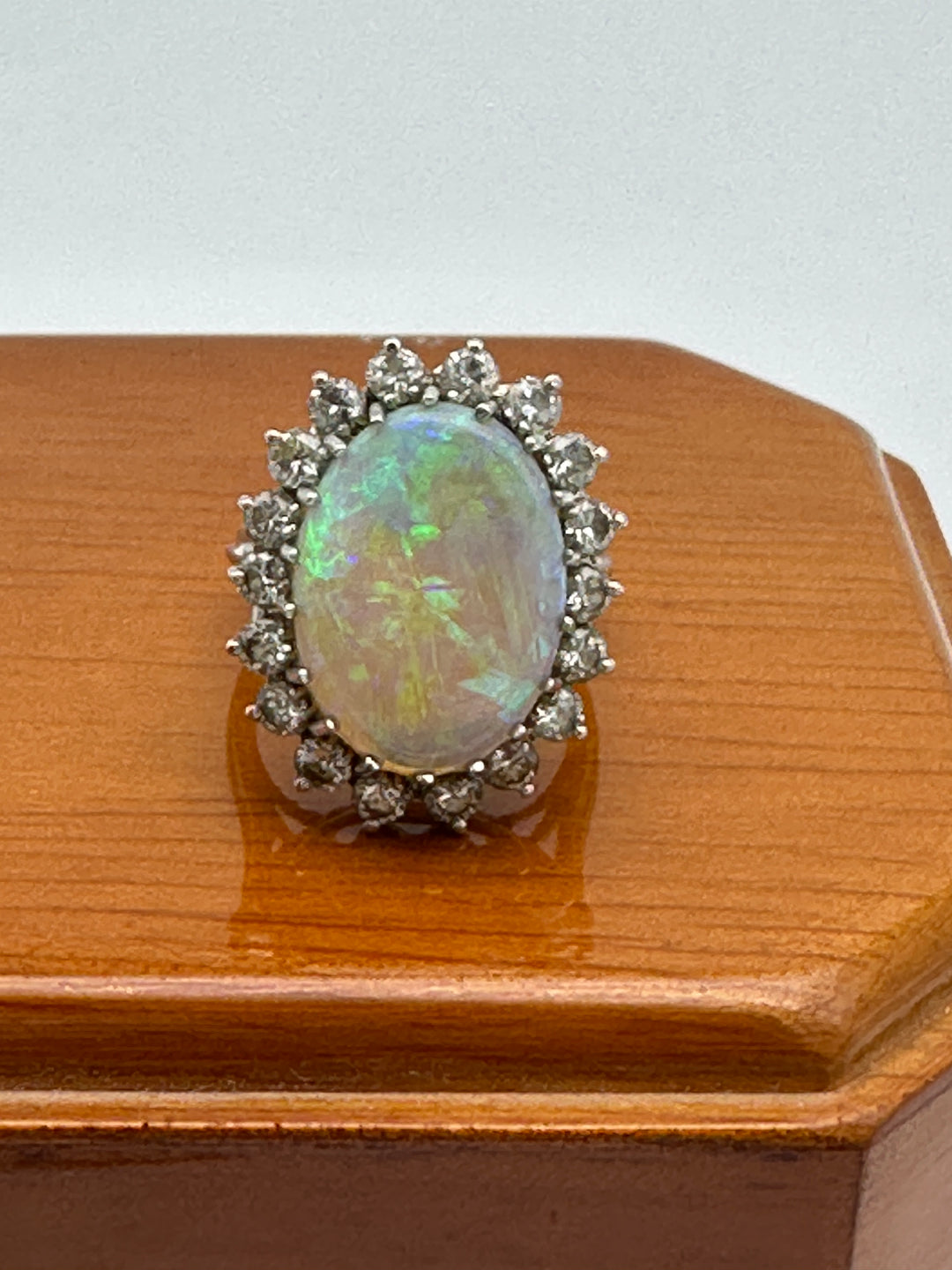 Fine 8.55ct Austrian Opal Natural Fire Opal And Diamond Large Ring ￼