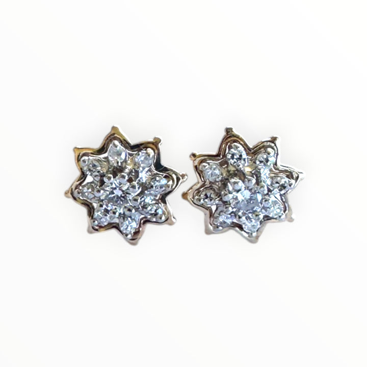 Vintage 14 Karat Two-Tone Gold Diamond Starburst Cluster Stud Earrings, 0.50 CTW