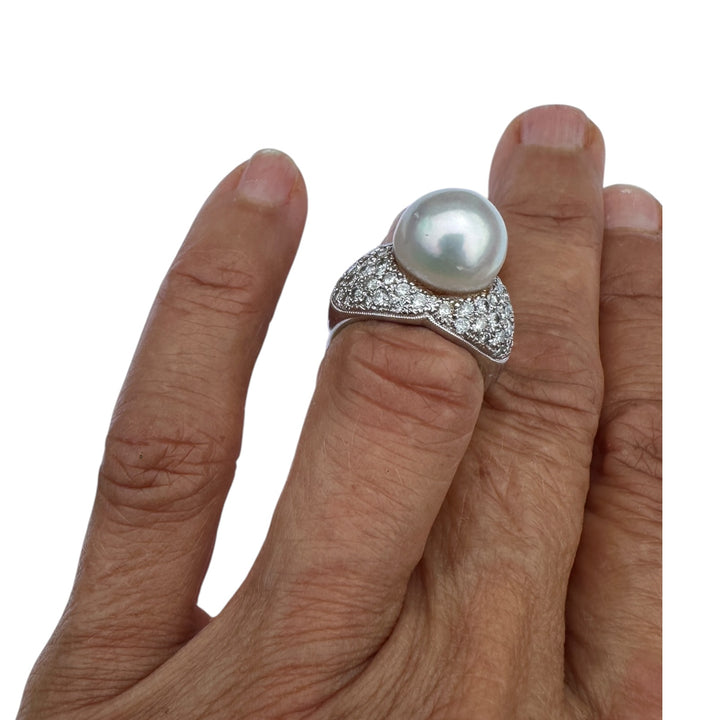 12 mm White South Sea Pearl & 1.80 CTW Pavé Diamond Cocktail Ring