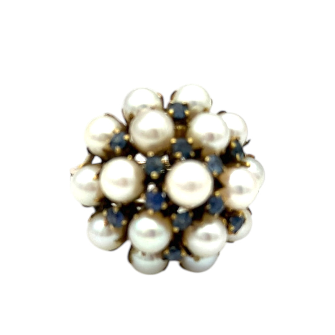 10kt Yellow Gold Sapphire Pearl Temple Ring