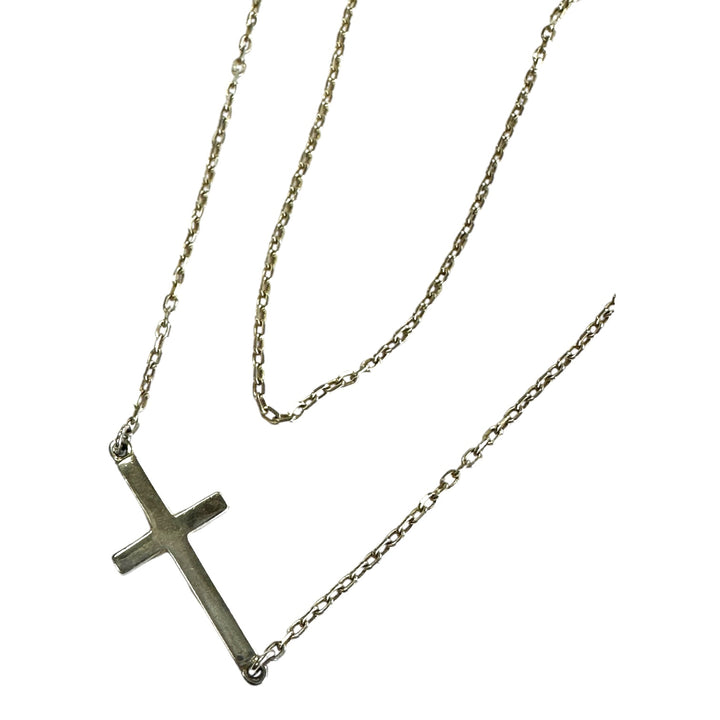 Sterling Polished Sideways cross 1” on Adjustable 16-18” Chain