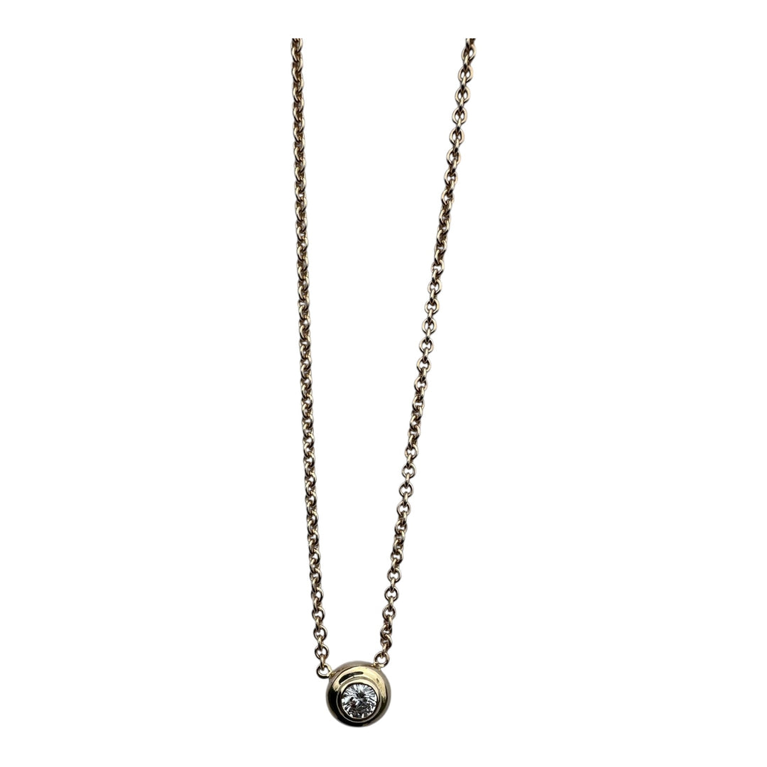 18Kt Yellow gold 1.00ct Round Brilliant Diamond Solitaire Bezel Pendant Necklace
