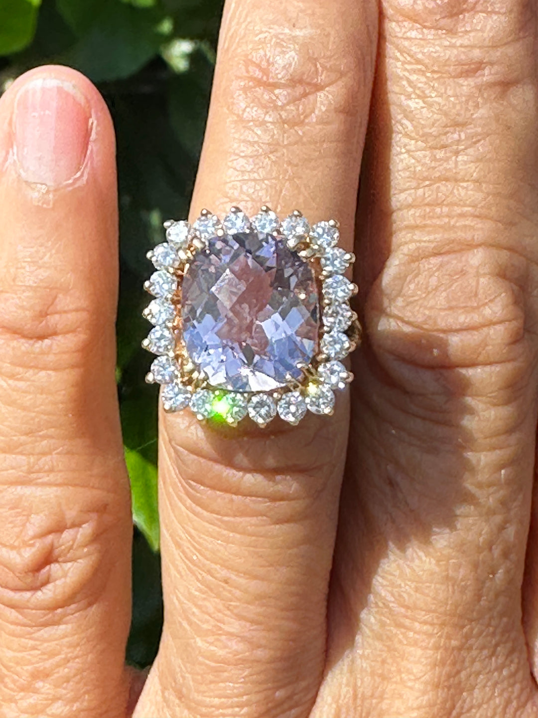 Halo Pink Kunzite and Diamond 11.15ct Ring