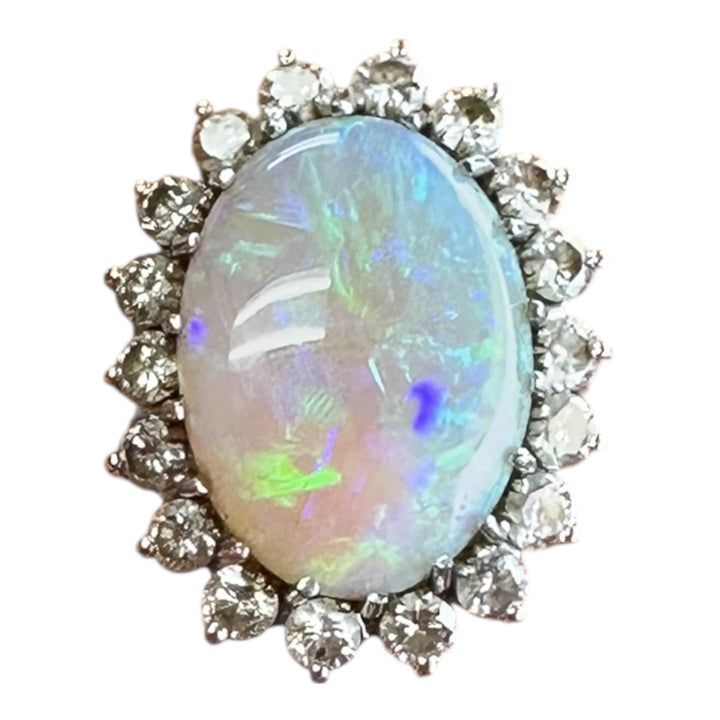 Fine 8.55ct Austrian Opal Natural Fire Opal And Diamond Large Ring ￼