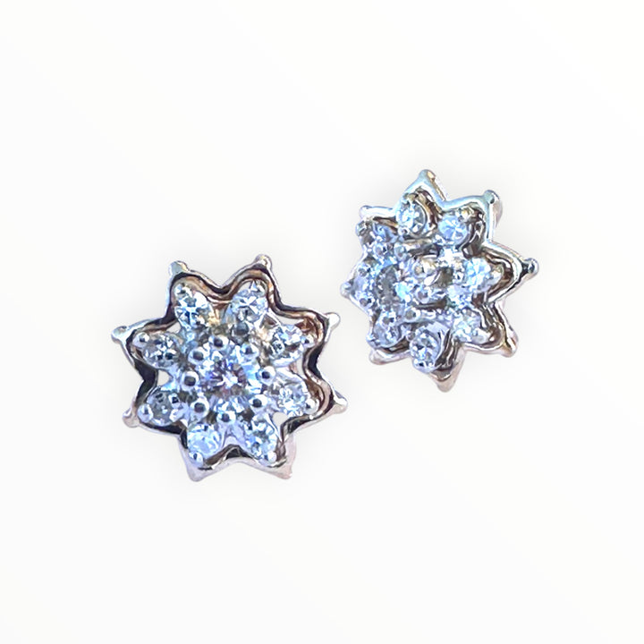 Vintage 14 Karat Two-Tone Gold Diamond Starburst Cluster Stud Earrings, 0.50 CTW
