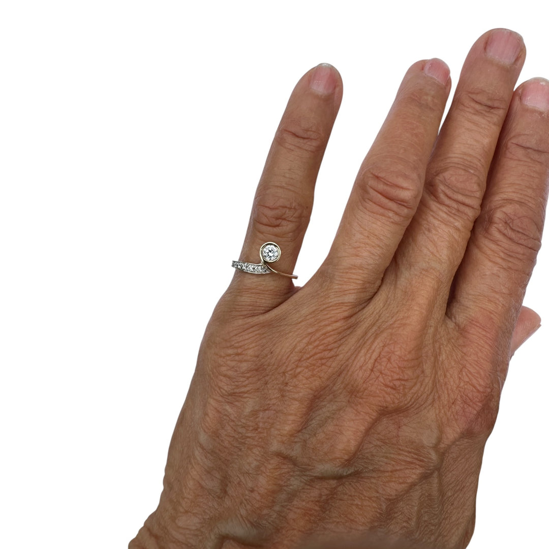 Modern 14K Two-Tone Gold .40ct Brilliant Cut Diamond Bypass Solitaire Ring VS