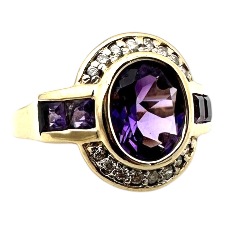 14 karat art deco style Amethyst halo Ring