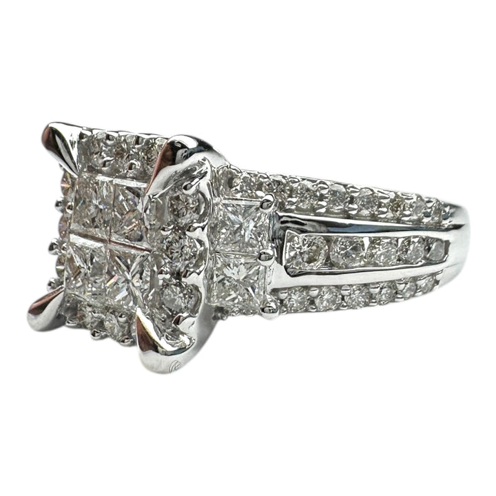 14 karat White Gold Invisible, 3.50 Carats Diamond Ring Superior Quality